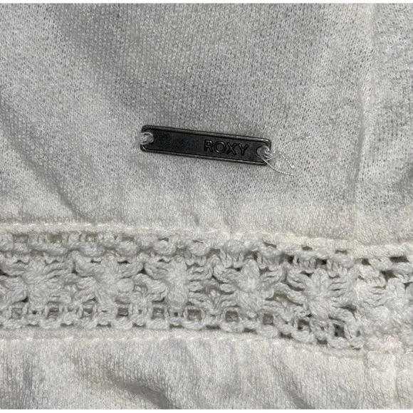 Roxy Halter Swing‎ Dress Cover Up Women SZ M Ivory Pockets Crochet Boho Hippie - Picture 10 of 13